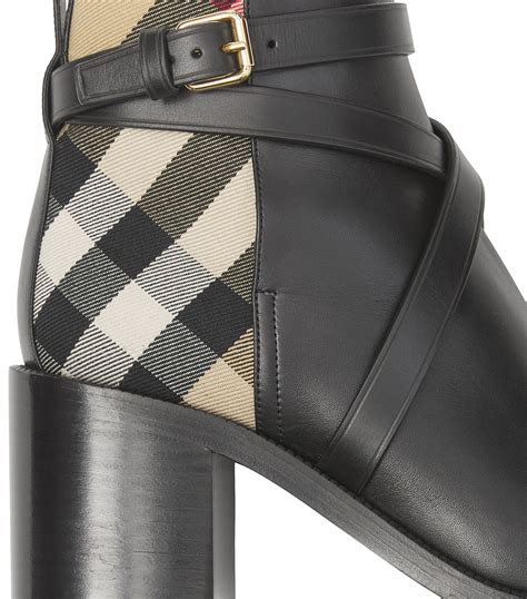 burberry pryle check and leather booties|Burberry house check ankle boots.